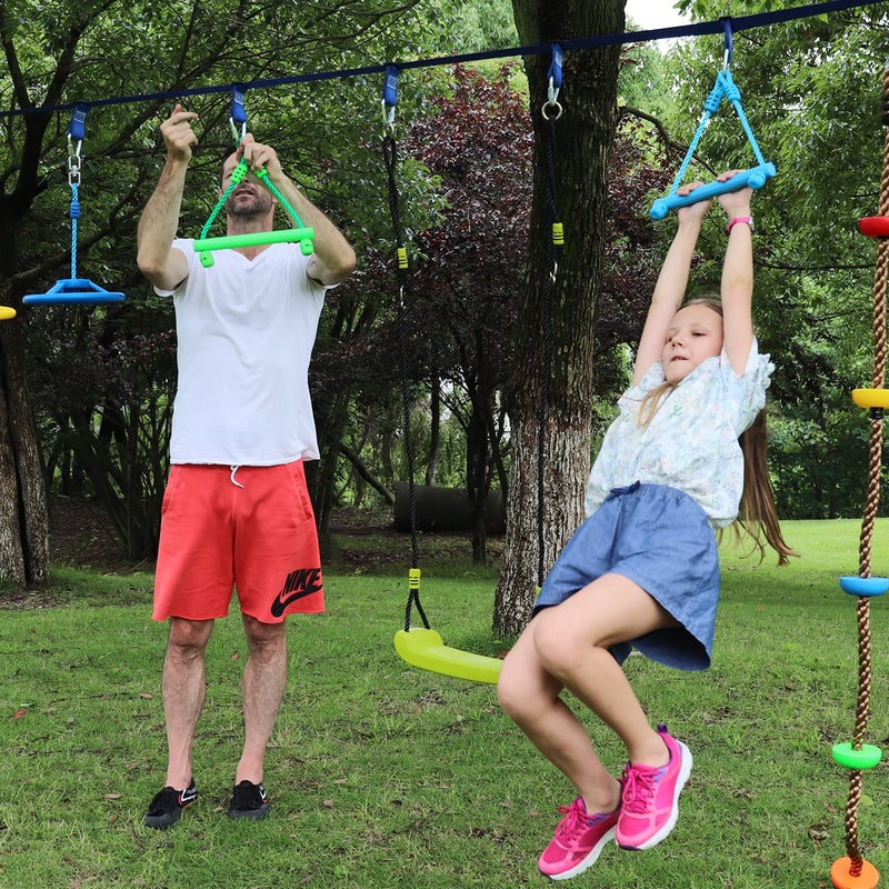Rainbow Craft 3-Pack Kids Ninja Monkey Bars - Trapeze Swing Bars for Ninja Obstacle Course Attachments - 3pc of Blue, Red & Green Color - Image 5